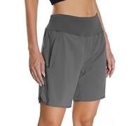 Mesing Pantalones Cortos Mujer Deporte Cintura Alta Fitness Running Shorts Deportivos Transpirable Calzoncillos Interiores y Bolsillos Traseros con Cremallera DK3083W-Grey-XL