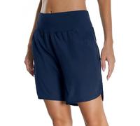 Mesing Pantalones Cortos Mujer Deporte Cintura Alta Running Fitness Shorts Deportivos Transpirable Calzoncillos Interiores y Bolsillos Traseros con Cremallera DK3095W-Blue-S