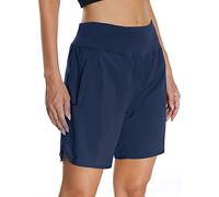 Mesing Pantalones Cortos Mujer Deporte Cintura Alta Running Fitness Shorts Deportivos Transpirable Calzoncillos Interiores y Bolsillos Traseros con Cremallera DK3085W-Blue-2XL