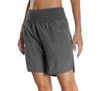 Mesing Pantalones Cortos Mujer Deporte Cintura Alta Running Fitness Shorts Deportivos Transpirable Calzoncillos Interiores y Bolsillos Traseros con Cremallera DK3095W-Grey-XL