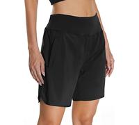 Mesing Pantalones Cortos Mujer Deporte Cintura Alta Running Fitness Shorts Deportivos Transpirable Calzoncillos Interiores y Bolsillos Traseros con Cremallera DK3085W-Black-L