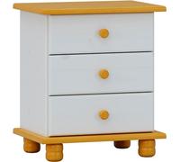 Mesita Altea 3 cajones, realizada en Madera de Pino Maciza, Serie Canet. Medidas 55x48x34 cm. (altoxanchoxfondo) (Blanco Miel)