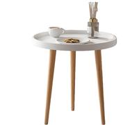 Mesita Auxiliar De Madera, Mesa Centro Redonda, Diámetro 44 * 40cm, Salón, Noche con Bandeja, Sofá, Soporte for Flores, Resistente(White)