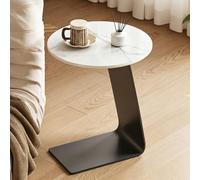 Mesita Auxiliar for sofá en Forma de C Mesita de Noche | Redonda Tablero De Madera O Piedra Espacios Pequeños Para Sofá, Cama, Salón, Dormitorio(F+Stone slab tabletop)