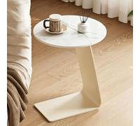 Mesita Auxiliar for sofá en Forma de C Mesita de Noche | Redonda Tablero De Madera O Piedra Espacios Pequeños Para Sofá, Cama, Salón, Dormitorio(E+Stone slab tabletop)