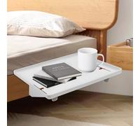 Mesita Colgante de Cama con Clip 32×23,3×5,3 cm en ABS Blanca, Estante para Cama con Pasacables, Organizador para Colocar Entre Colchón y Marco, Bandeja Suspendida para Dormitorio Pequeño, Ventana
