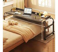 Mesita de cama extensible con ruedas para ordenador portátil, altura ajustable 65-95 cm, carrito de noche móvil, ideal para trabajos de estudio y cuidado, se adapta a camas de 140-210 cm