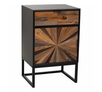 Mesita de madera y metal de 1 cajon y 1 puerta marrón 44x36x67