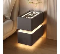 Mesita de noche ajustable con iluminación LED y 2 cajones, mesita de noche delgada de madera 2024 con estación de carga (gris oscuro 11.8 x 15.7 x 19.6 pulgadas)