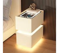 Mesita de noche ajustable con iluminación LED y 2 cajones, mesita de noche delgada de madera 2024 con estación de carga (blanco, 10.2 x 15.7 x 19.8 pulgadas) para dormitorios modernos