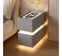 Mesita de noche ajustable con iluminación LED y 2 cajones, mesita de noche delgada de madera 2024 con estación de carga (gris, 10.2 x 15.7 x 19.8 pulgadas) para dormitorios modernos