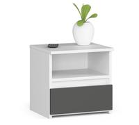 AKORD | Mesita de Noche pequeña con 1 cajón y 1 Estante | Armario de Dormitorio | Mueble Multiusos | CajoNero para Escritorio | 40x40x35cm | Laminado de aglomerado de 16 mm | Blanco/Gris Grafito