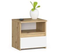 AKORD | Mesita de Noche pequeña con 1 cajón y 1 Estante | Armario de Dormitorio | Mueble Multiusos | 40 x 40 x 35 cm | Laminado de aglomerado de 16 mm | Roble Artisan | Blanco