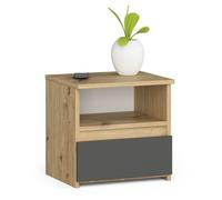 AKORD | Mesita de noche pequeña con 1 cajón y 1 estante | Armario de dormitorio | Mueble multiusos | CajoNero para escritorio | 40x40x35cm | Laminado de aglomerado de 16mm | Roble Artisan/Gris grafito