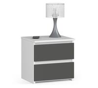Mesita de noche akord cl2 blanco 40 cm 2 cajones frente en color grafito gris 40x35x40 cm