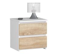 AKORD | Mesita de Noche pequeña con 2 cajones | Armario de Dormitorio | Mueble Multiusos | CajoNero Escritorio | 40 x 40 x 35 cm | Laminado de aglomerado de 16 mm | Blanco/Roble Sonoma