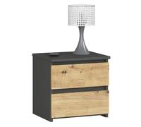 AKORD | Mesita de Noche pequeña con 2 cajones | Armario de Dormitorio | Mueble Multiusos | CajoNero Escritorio | 40 x 40 x 35 cm | Laminado de aglomerado de 16 mm | Gris Grafito/Roble Artisan