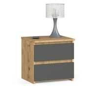 AKORD | Mesita de Noche pequeña con 2 cajones | Armario de Dormitorio | Mueble Multiusos | CajoNero Escritorio | 40 x 40 x 35 cm | Laminado de aglomerado de 16 mm | Roble Artisan