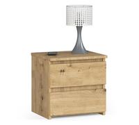 Mesita de noche akord cl2 roble artisan 40 cm 2 cajones frente en color roble artisan 40x35x40 cm