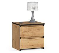 AKORD | Mesita de Noche pequeña con 2 cajones | Armario de Dormitorio | Mueble Multiusos | CajoNero para Escritorio | 40 x 40 x 35 cm | Laminado de aglomerado de 16 mm | Roble Artisan