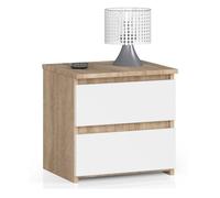 AKORD | Mesita de Noche pequeña con 2 cajones | Armario de Dormitorio | Mueble Multiusos | CajoNero Escritorio | 40 x 40 x 35 cm | Laminado de aglomerado de 16 mm | Roble Sonoma/Blanco