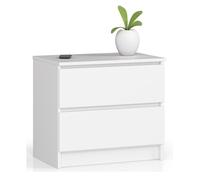 Mesita de noche akord k60 blanco 60 cm 2 cajones frente en color blanco 60x40x55 cm