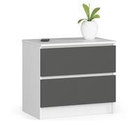 Mesita de noche akord k60 blanco 60 cm 2 cajones frente en color grafito gris 60x40x55 cm