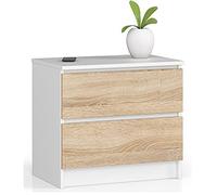 Mesita de noche AKORD K60 Blanco 60 cm 2 cajones frente en color Roble Sonoma 60x40x55 cm