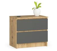 Mesita de noche AKORD K60 Roble Artisan 60 cm 2 cajones frente en color Grafito Gris 60x40x55 cm