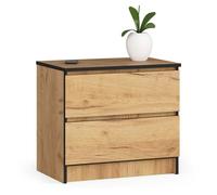 Mesita de noche akord k60 roble craft 60 cm 2 cajones frente en color roble craft 60x40x55 cm