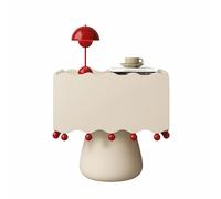 Mesita de Noche artística con diseño Ondulado. Mesita compacta Adornada con Cuentas Rojas. Ideal para la decoración del Dormitorio, el salón o el Estudio(White,(20x16x20in))