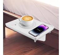 Mesita de noche, bandeja flotante, estante para colgar, mesa auxiliar con gestión de cables, 32 x 23,3, color blanco