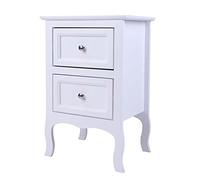 Mesita de noche blanca con cajón, estilo rústico de madera, con cajón de almacenamiento de gran tamaño, color blanco