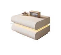 Mesita de noche blanca con cajones dobles, iluminación LED inteligente, brillo ajustable, mesa auxiliar de madera maciza para dormitorio y sala de estar