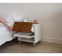 Mesita de noche blanca con compartimento secreto trasero con cerradura NFC App Bluetooth y compartimento oculto sin cerradura bajo cajón mueble camuflado doble fondo invisible caja fuerte oculta