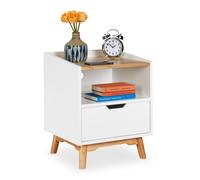 Relaxdays Mesita de Noche con 1 Cajón, DM-Madera, Blanca, 50 x 43 x 40 cm