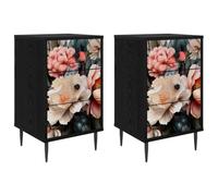 Mesita de noche Borne 2 piezas negro 36x33x61 cm Madera de ingeniería | Mueble de noche compacto, almacenamiento espacioso, diseño minimalista, montaje en pared incluido, asas de acero