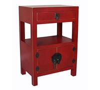 Mesita de noche china Madame Wong roja - Auténtico diseño Ming, 2 puertas y 1 cajón, madera/MDF, cómoda de noche exótica mya021 Palazzo