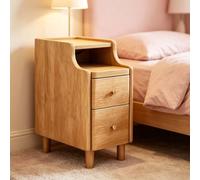 Mesita de noche compacta de madera dura seleccionada for dormitorio | Compartimento de almacenamiento doble, muesca eléctrica trasera, guía de rodillos silenciosa(Natural wood color,25*40*50cm)