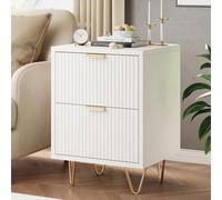 Mesita de Noche con 2 cajones, 40 x 40 x 55 cm, mesita de Noche de Madera con Patas Doradas, MEsita de Noches Estilo escandinavo, Mesa Auxiliar Moderna para Dormitorio y salón