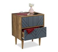 Mesita de noche con 2 cajones, armario pequeño que ahorra espacio para dormitorio, mesa auxiliar compacta de 59,5 x 48 x 39,5 cm, paleta de colores marrón y gris rústica