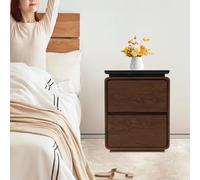 Mesita de noche con 2 cajones, cómoda de noche moderna de madera maciza y piel sintética, mesita de noche para dormitorio, mesa auxiliar, mesita de noche rectangular, silenciosa, 40×40×50 cm (nogal+