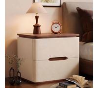 Mesita de noche con 2 cajones: estructura de madera maciza, piel sintética resistente a los arañazos, superficie de nogal. Perfecta for dormitorios pequeños. Almacenamiento junto a la cama.(A,45cm)
