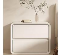 Mesita de noche con 2 cajones, mesa de almacenamiento que ahorra espacio para dormitorio o sala de estar, diseño de acento de cuero, tamaño compacto