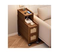 Mesita de noche con 2 cajones, mesita de noche de madera maciza sobre ruedas, diseño compacto para espacios pequeños, ideal para dormitorio, sofá, dormitorio