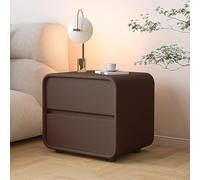 Mesita de noche con 2 cajones, moderna piel sintética y marco de madera, mesa auxiliar minimalista para almacenamiento de dormitorio y sala de estar, no requiere montaje