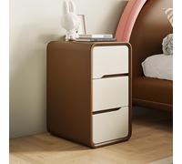 Mesita de noche con 3 cajones, mesita de noche minimalista de madera, gabinete de almacenamiento delgado para dormitorio, acabado crema
