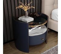 Mesita de noche con cajones, moderna mesa de noche redonda de madera maciza con cajones, color azul, acabado de pizarra blanca, ideal para decoración del hogar