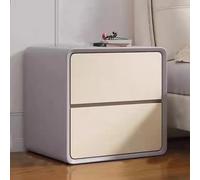 Mesita de noche con cajones, moderna mesita de noche con acabado de cuero gris y blanco con 2 cajones, mesita de noche de gran capacidad, no requiere montaje, diseño de riel silencioso, 45 x 40 x 47