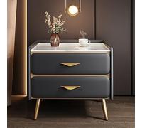 Mesita de noche con cajones, moderna y lujosa mesita de noche con acabado de piel sintética, parte superior de mármol sintético y 2 cajones, mesita de noche minimalista para dormitorio o sala de